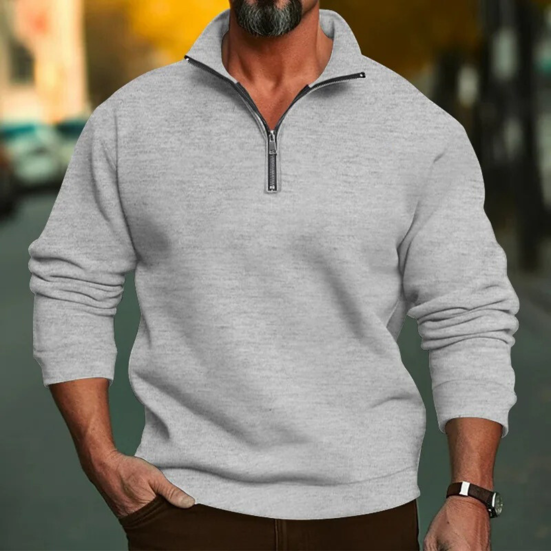 Herr Sweatshirt med Halv Blixtlås &amp; Ståkrage – Bekväm &amp; Stilfull