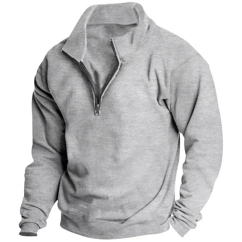 Herr Sweatshirt med Halv Blixtlås &amp; Ståkrage – Bekväm &amp; Stilfull