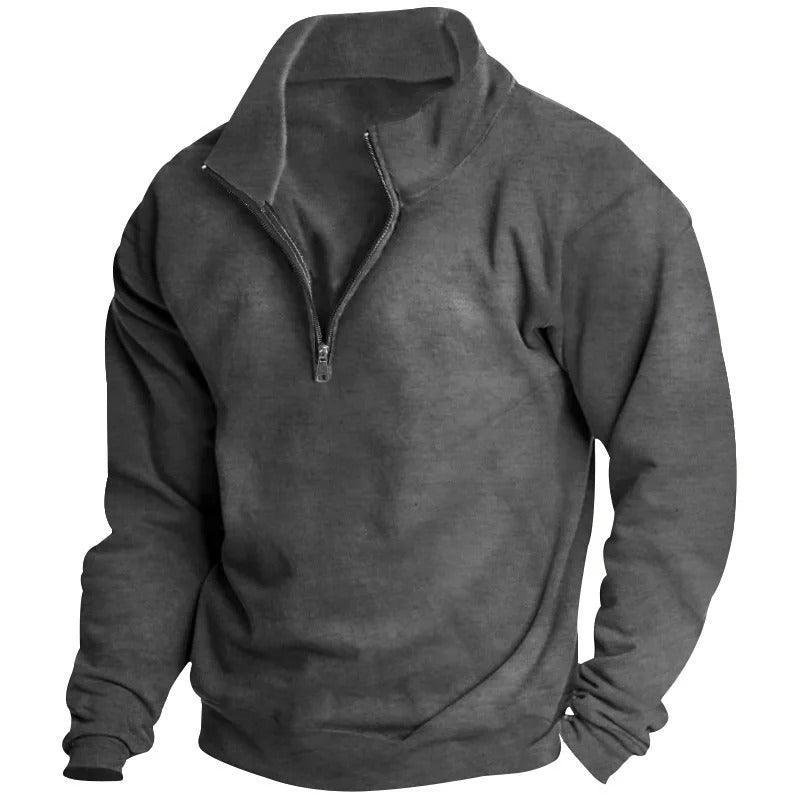 Herr Sweatshirt med Halv Blixtlås &amp; Ståkrage – Bekväm &amp; Stilfull
