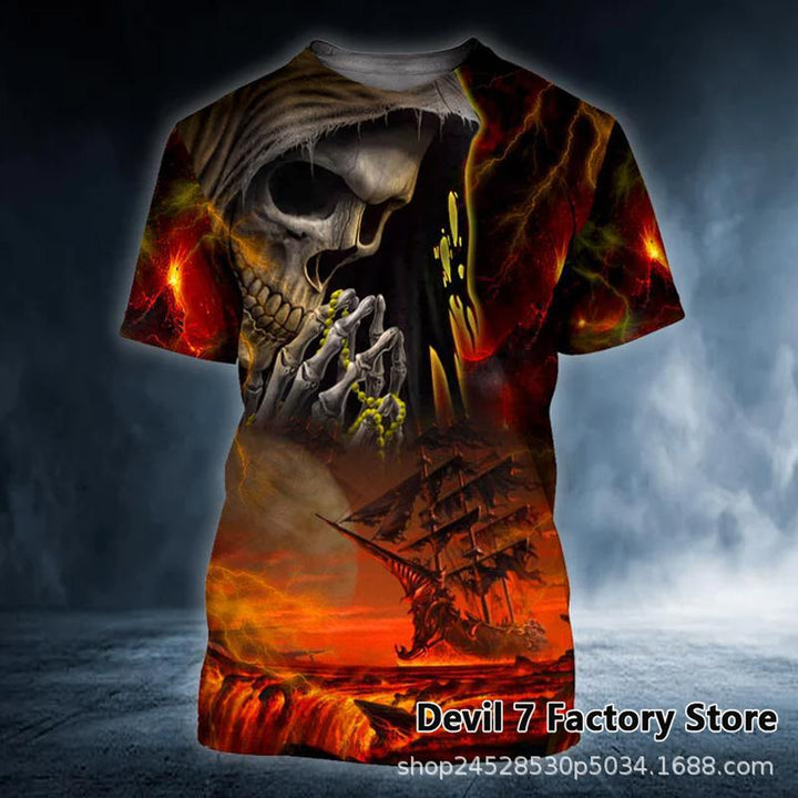 Herr Vikings Skulls T-skjorta med Töft 3D-Tryck
