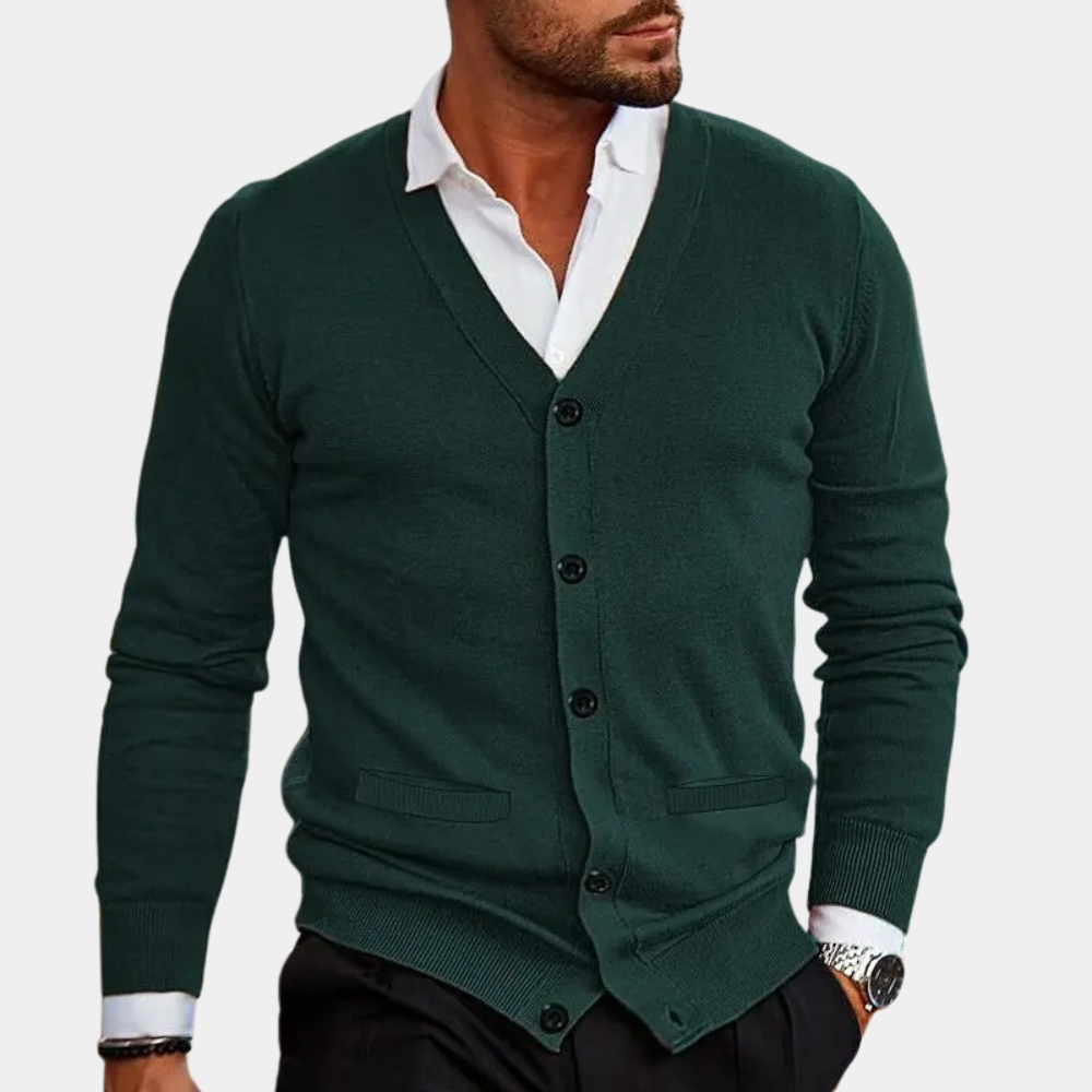 Herr V-hals Cardigan Jacka med Knappar för Avslappnad Stil