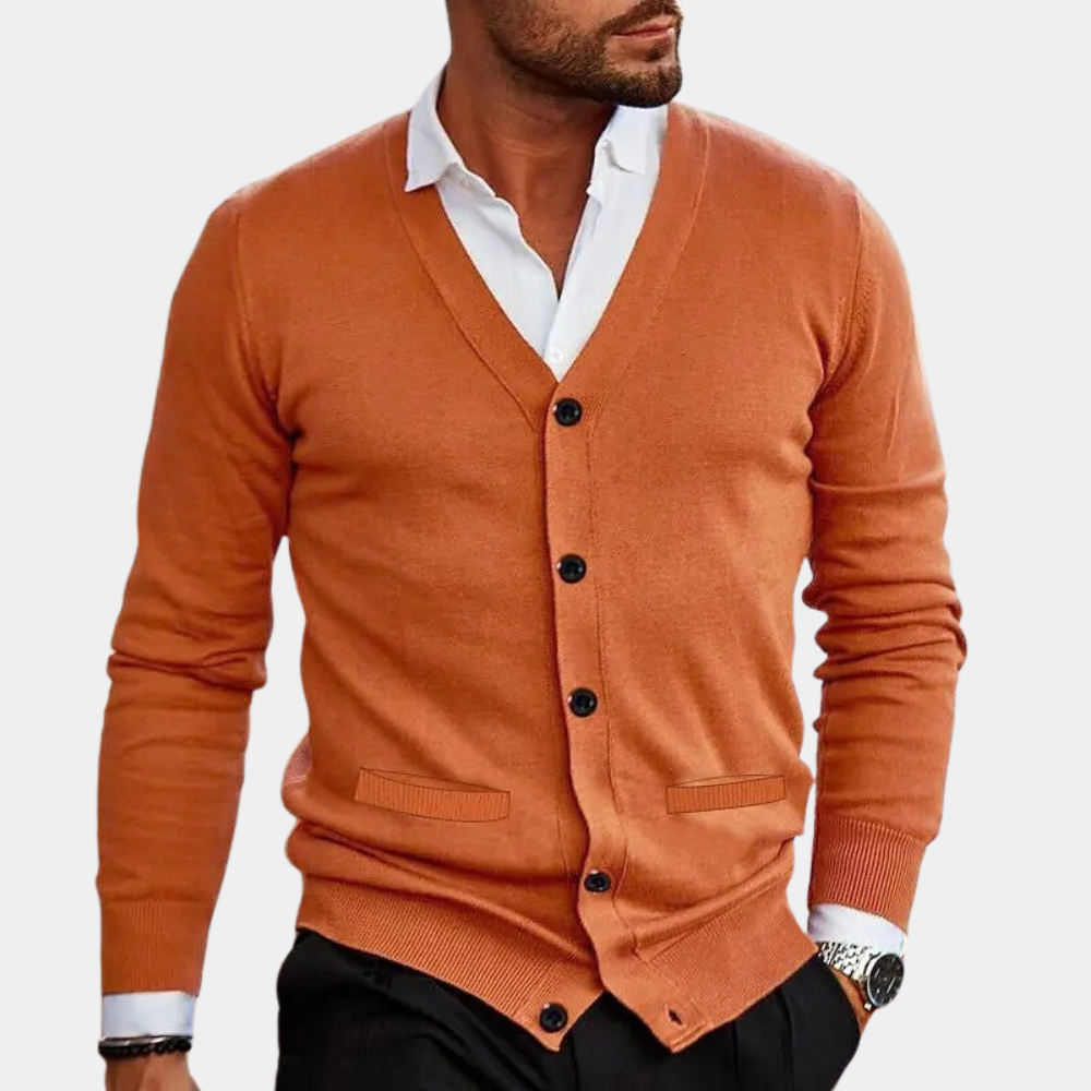 Herr V-hals Cardigan Jacka med Knappar för Avslappnad Stil