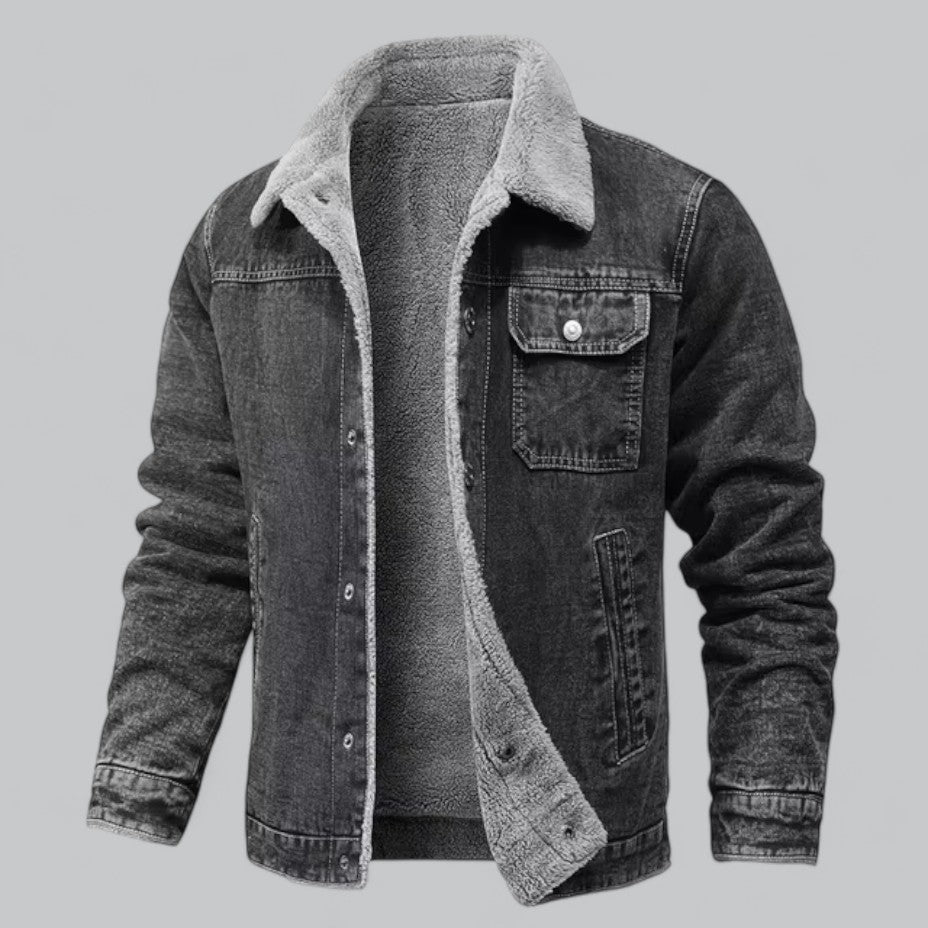 Herr Vinterjacka i Jeans-stil med Varmt Fôr