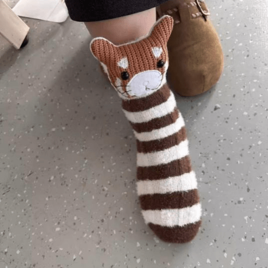 Unisex Hussokker med 3D Dyreaksent Fluffy Komfort