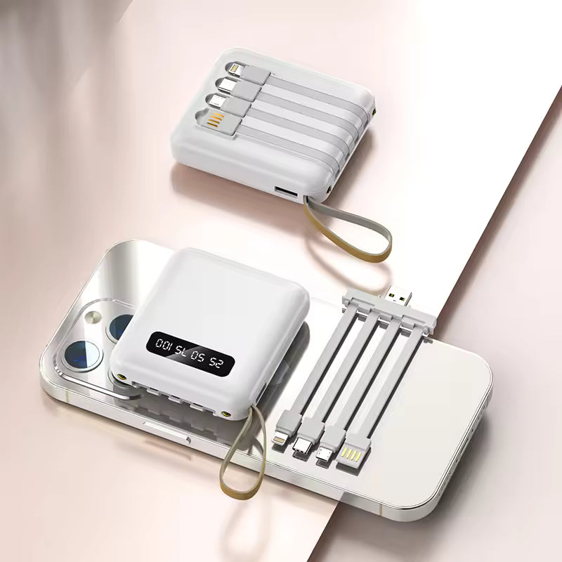 Mini Powerbank 20000mAh med Integrerade Kabler