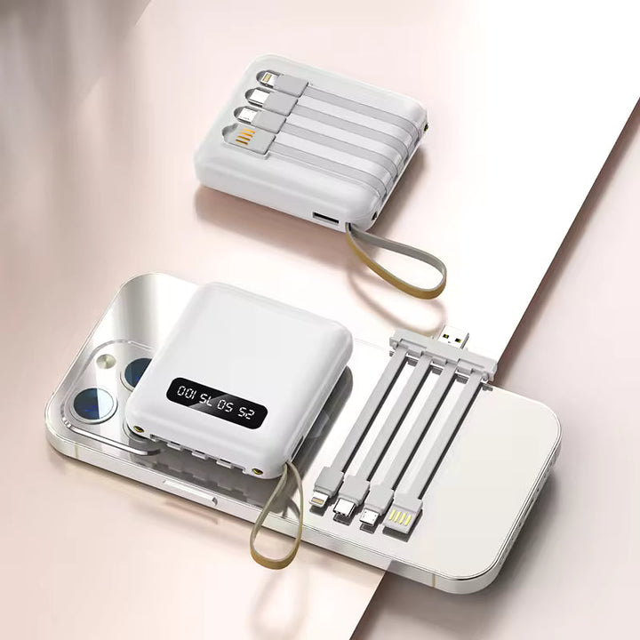 Mini Powerbank 20000mAh med Integrerade Kabler