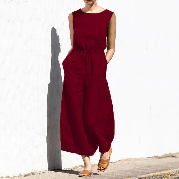 Jumpsuit för Kvinnor med Hög Midja och Vid Passform