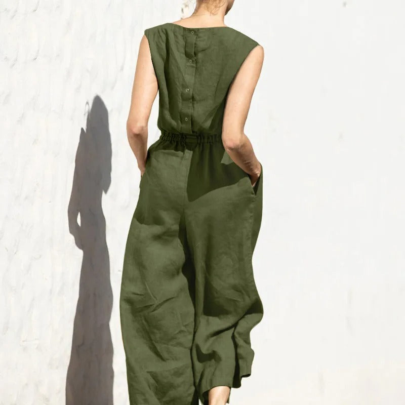 Jumpsuit för Kvinnor med Hög Midja och Vid Passform
