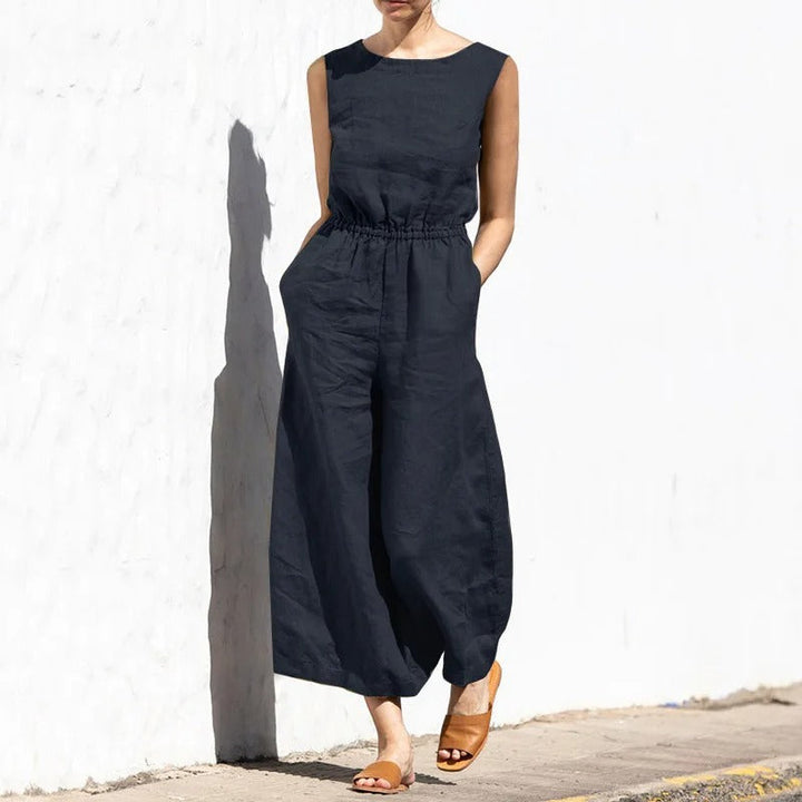 Jumpsuit för Kvinnor med Hög Midja och Vid Passform