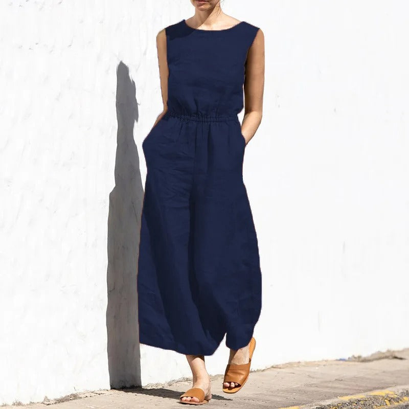 Jumpsuit för Kvinnor med Hög Midja och Vid Passform