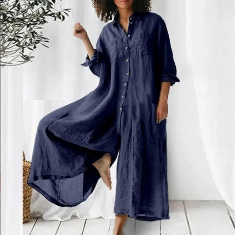 Kvinnor Jumpsuit med Vida Ben och Knappedetaljer