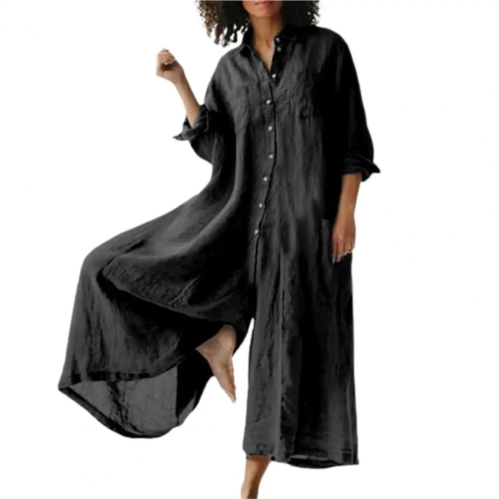 Kvinnor Jumpsuit med Vida Ben och Knappedetaljer