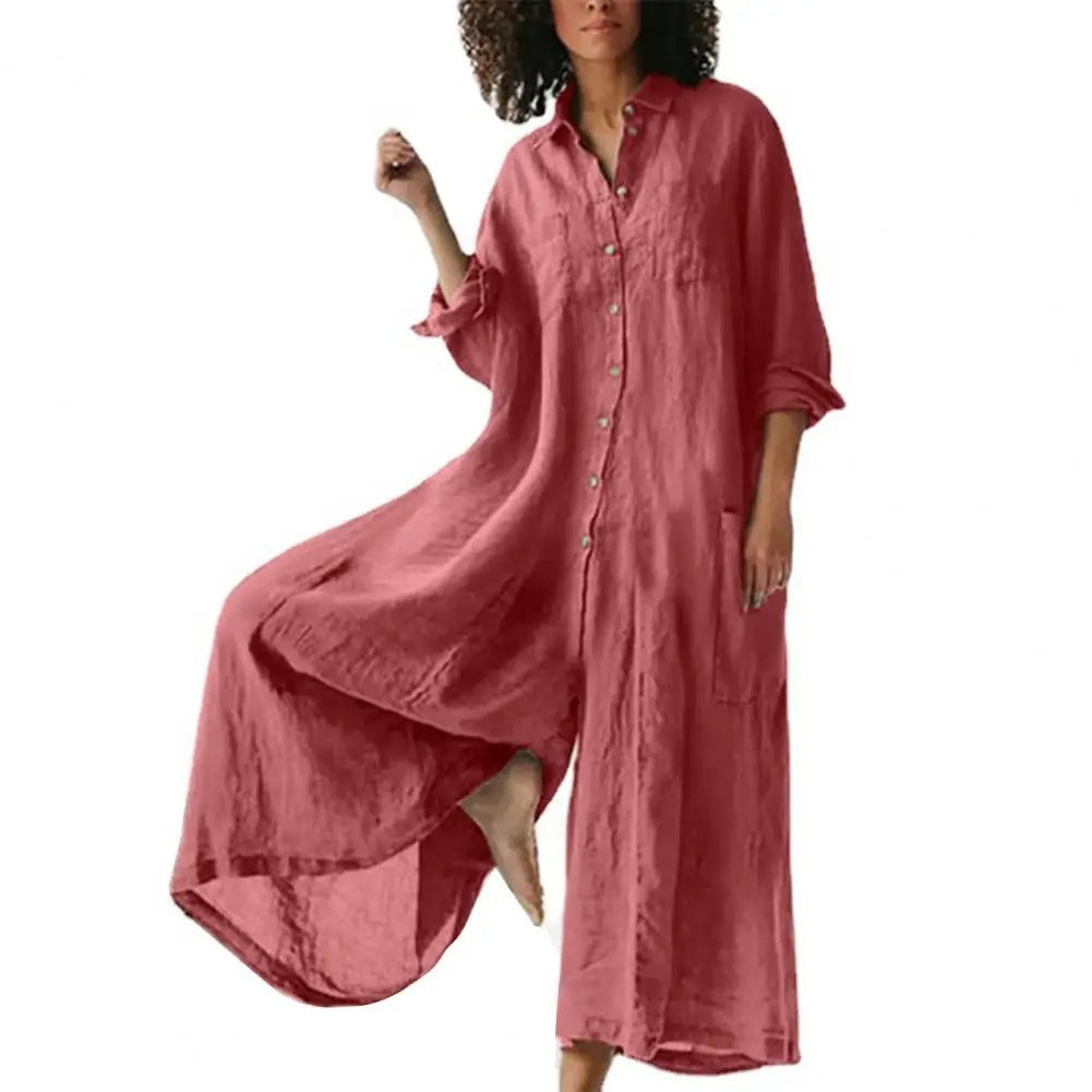 Kvinnor Jumpsuit med Vida Ben och Knappedetaljer