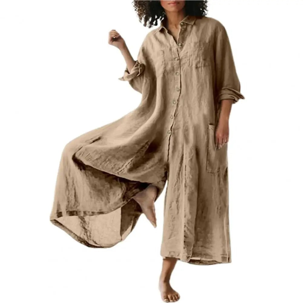 Kvinnor Jumpsuit med Vida Ben och Knappedetaljer
