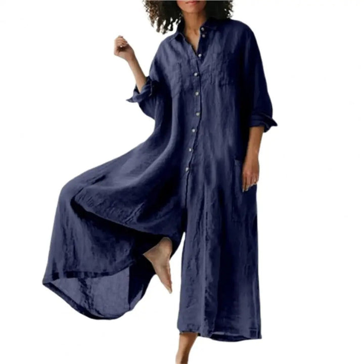 Kvinnor Jumpsuit med Vida Ben och Knappedetaljer
