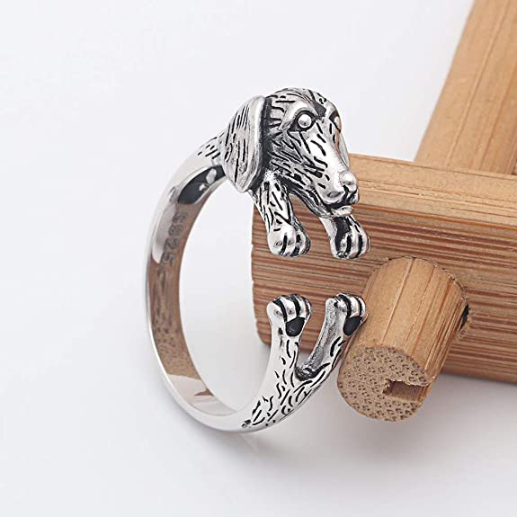 Justerbar Dachshund Ring i Silver för Kvinnor