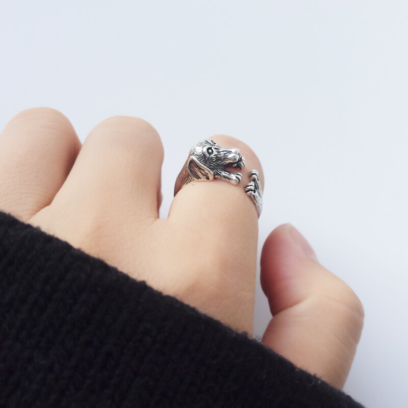 Justerbar Dachshund Ring i Silver för Kvinnor