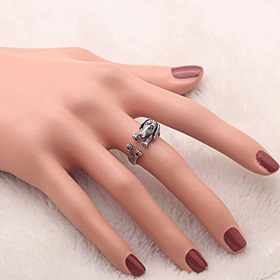 Justerbar Dachshund Ring i Silver för Kvinnor