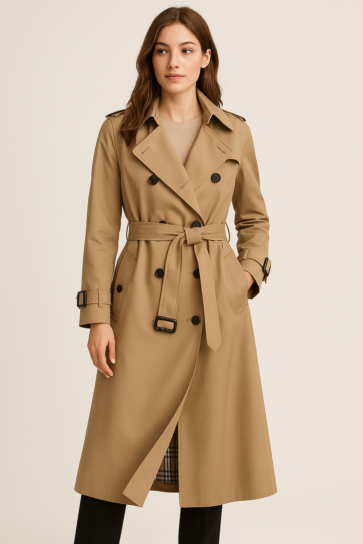 Dam klassisk trenchcoat med dobbel rad knappar