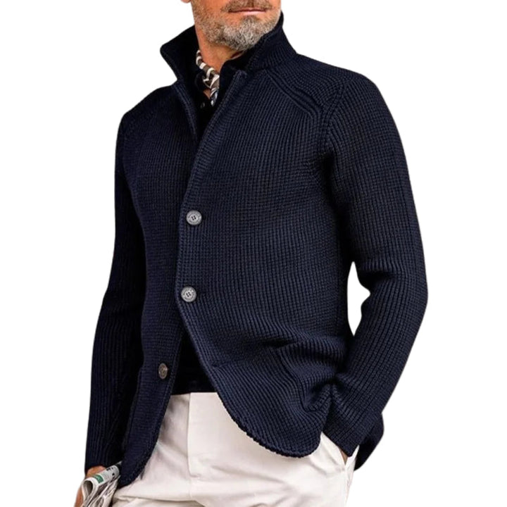 Herr Stickad Cardigan – Klassisk Knappetröja med Ribbede Detaljer