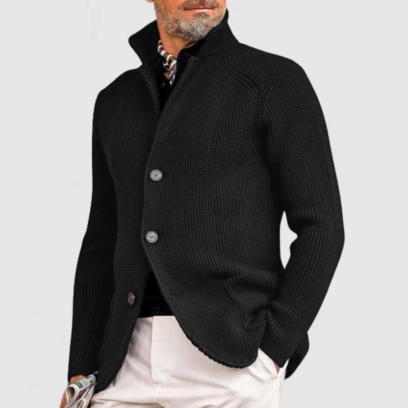 Herr Stickad Cardigan – Klassisk Knappetröja med Ribbede Detaljer