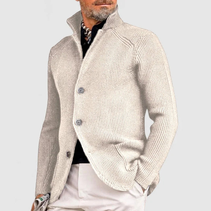 Herr Stickad Cardigan – Klassisk Knappetröja med Ribbede Detaljer