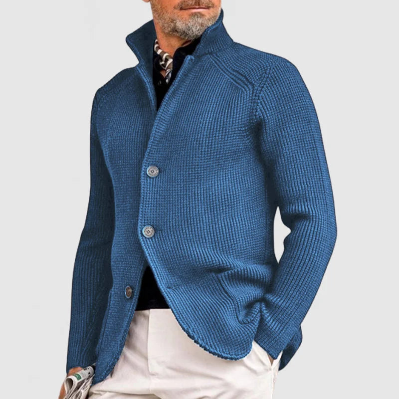 Herr Stickad Cardigan – Klassisk Knappetröja med Ribbede Detaljer