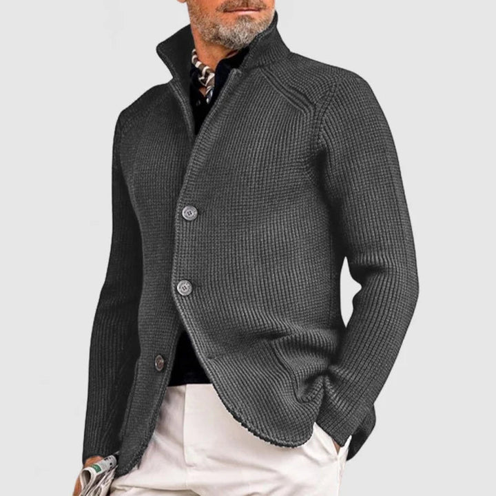 Herr Stickad Cardigan – Klassisk Knappetröja med Ribbede Detaljer