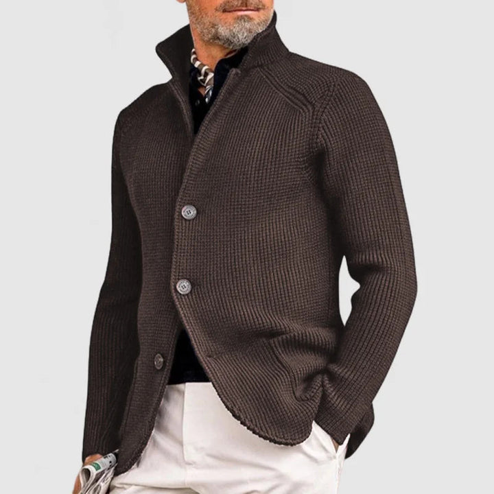 Herr Stickad Cardigan – Klassisk Knappetröja med Ribbede Detaljer