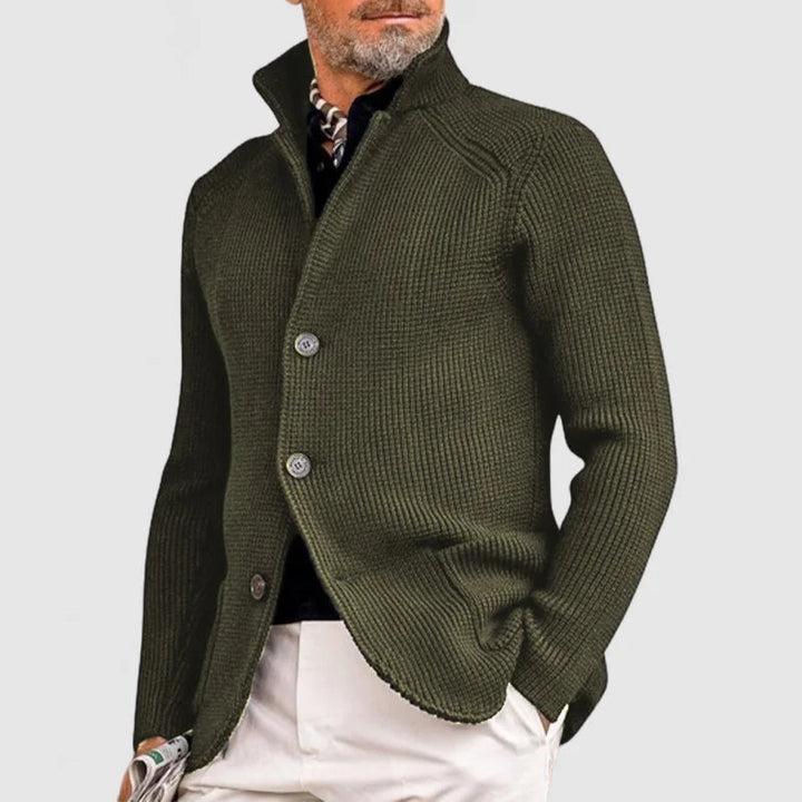 Herr Stickad Cardigan – Klassisk Knappetröja med Ribbede Detaljer