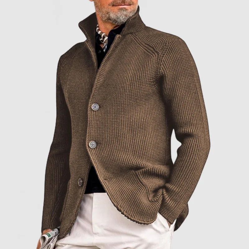 Herr Stickad Cardigan – Klassisk Knappetröja med Ribbede Detaljer