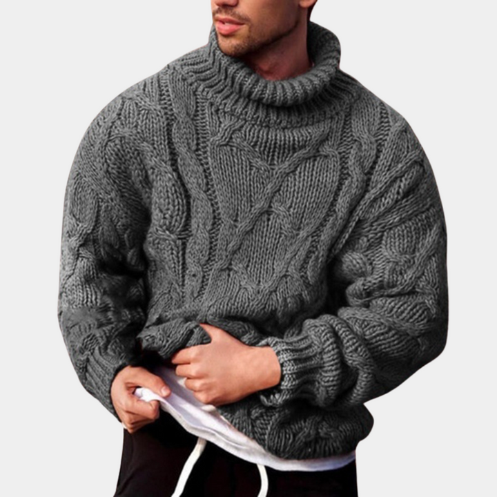 Herresweater med Rullekrave och Kabelstrik