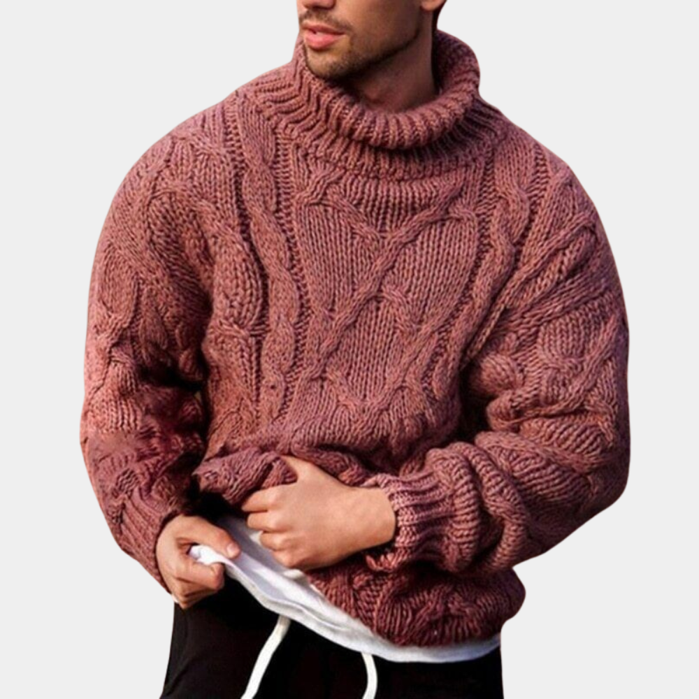 Herresweater med Rullekrave och Kabelstrik