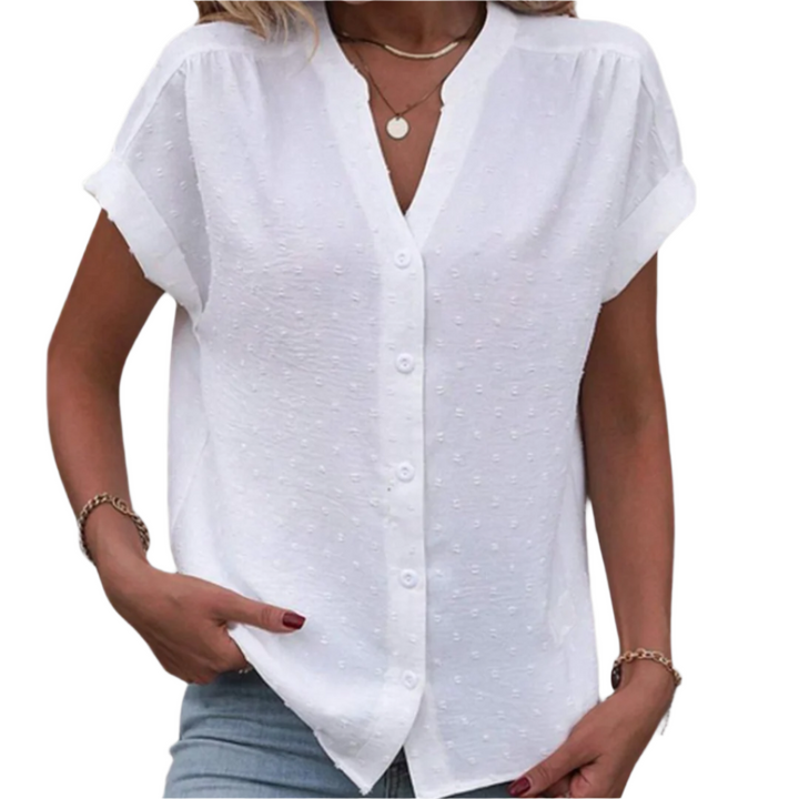 Klassisk Damblus med Knappedetaljer – Tidlös Elegans och Komfort