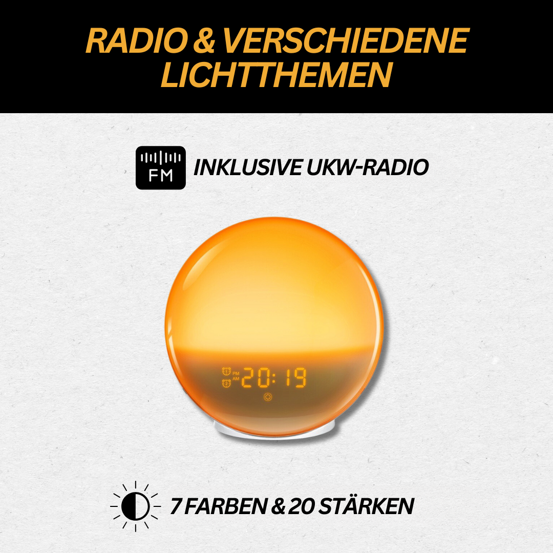 Klokkeradio med Vekkerlys och Soloppgangssimulering