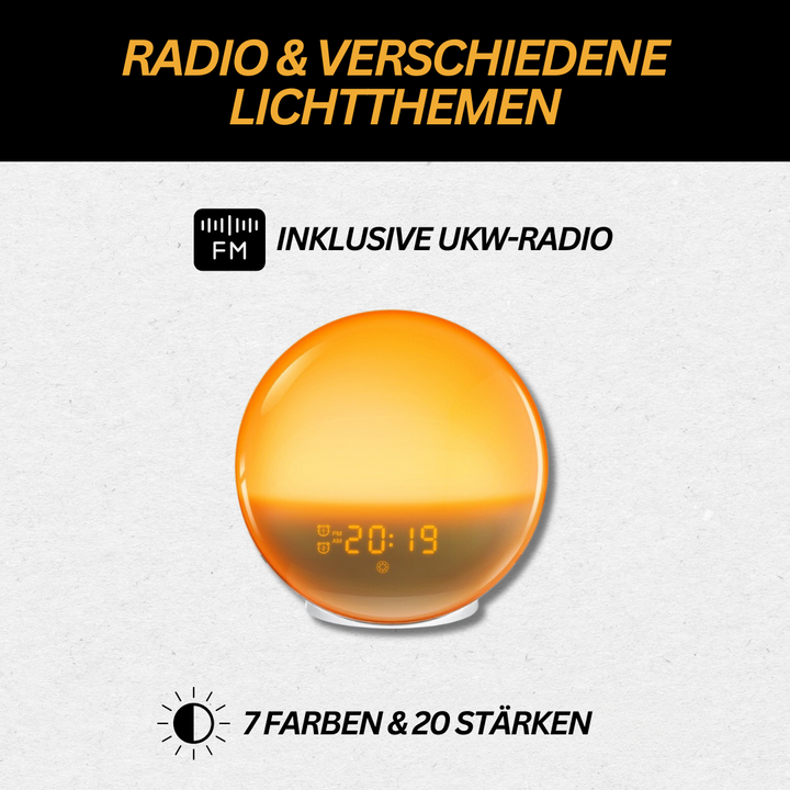 Klokkeradio med Vekkerlys och Soloppgangssimulering