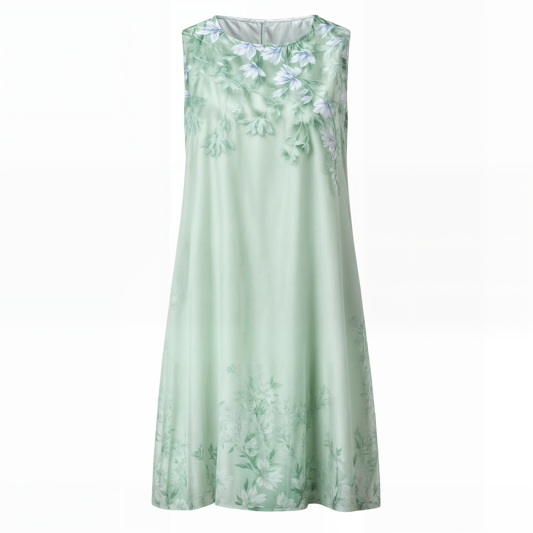 Knelang Kvinneklänning med Blomtryck och Matchende Cardigan