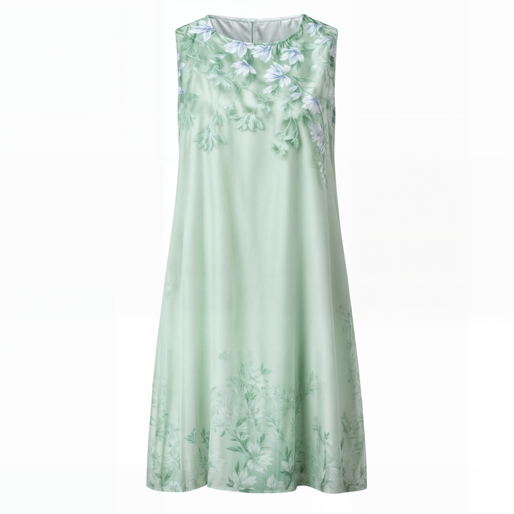 Knelang Kvinneklänning med Blomtryck och Matchende Cardigan