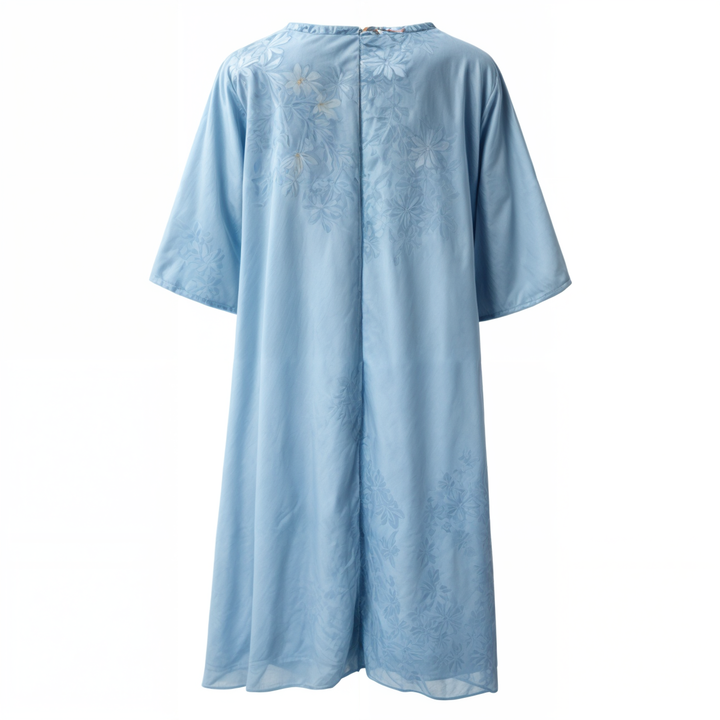 Knelang Kvinneklänning med Blomtryck och Matchende Cardigan