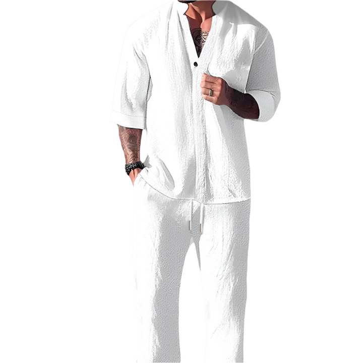Herr Loungewear Set - V-Hals Topp &amp; Byxor