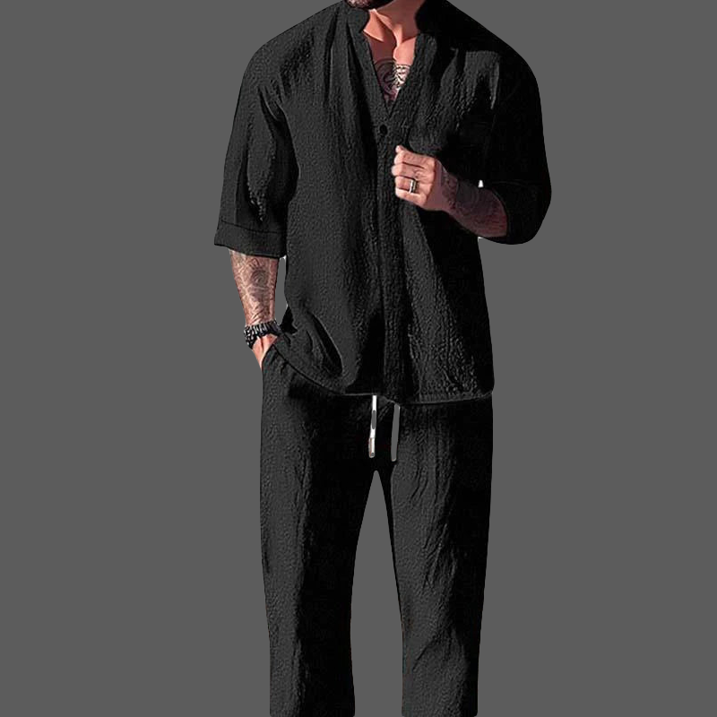 Herr Loungewear Set - V-Hals Topp &amp; Byxor