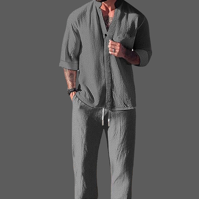 Herr Loungewear Set - V-Hals Topp &amp; Byxor