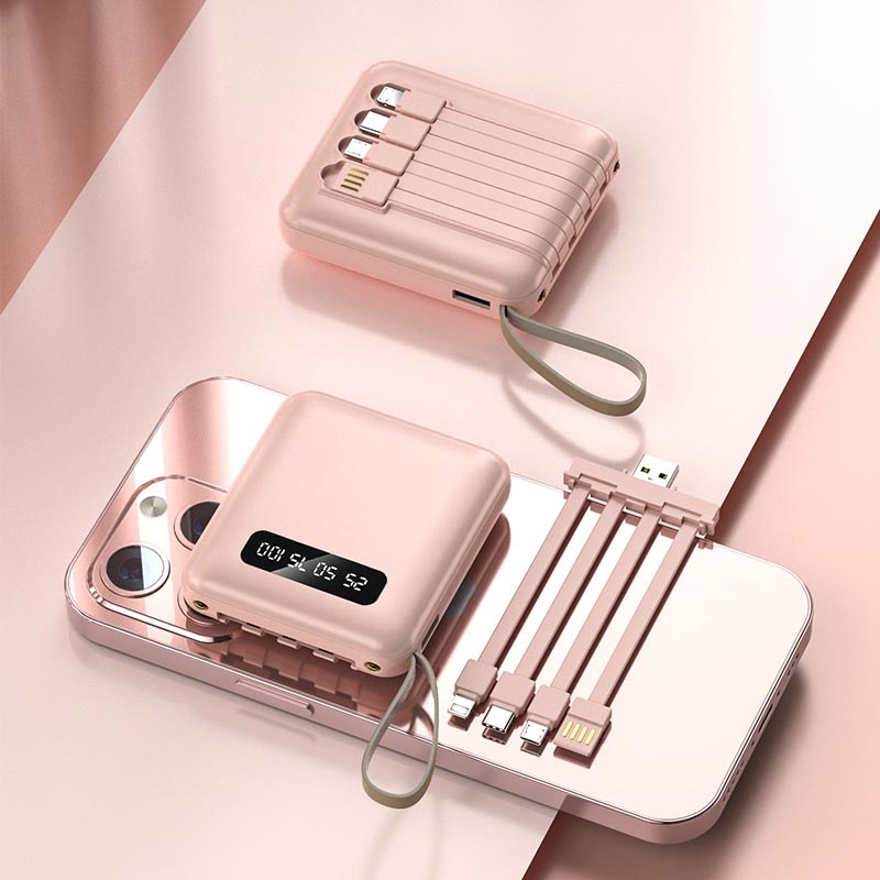Mini Powerbank 20000mAh med Integrerade Kabler