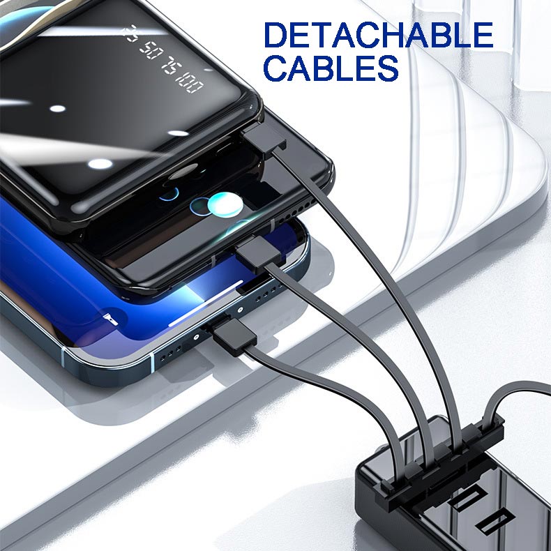 Mini Powerbank 20000mAh med Integrerade Kabler