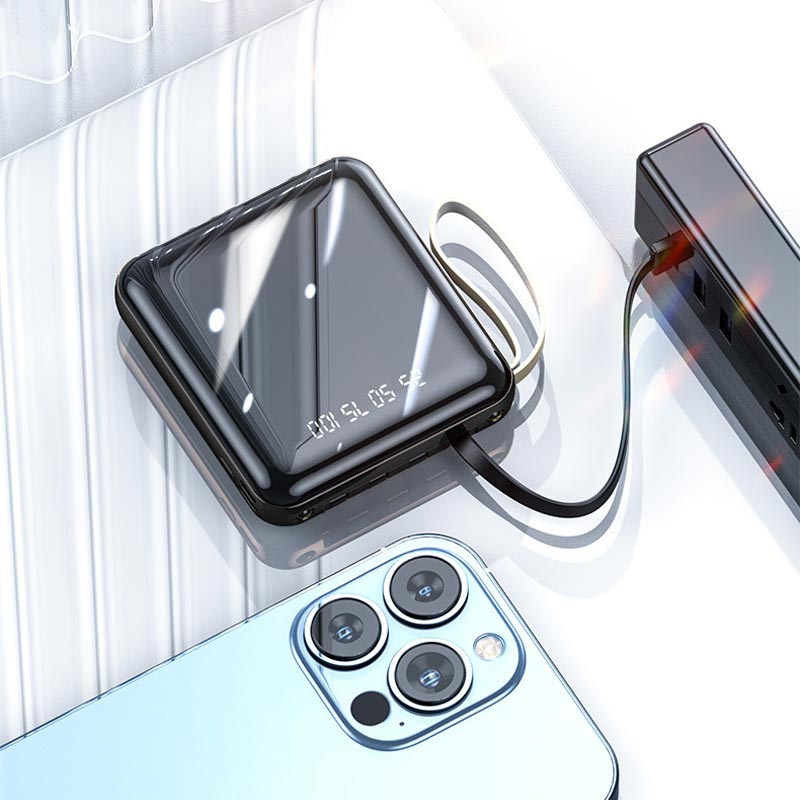 Mini Powerbank 20000mAh med Integrerade Kabler