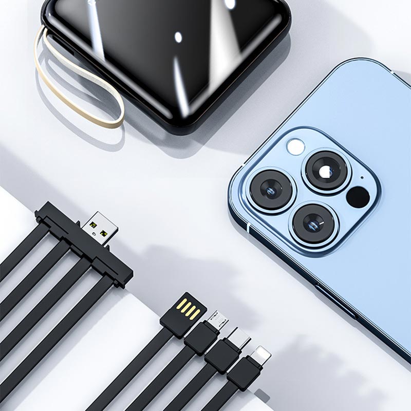 Mini Powerbank 20000mAh med Integrerade Kabler