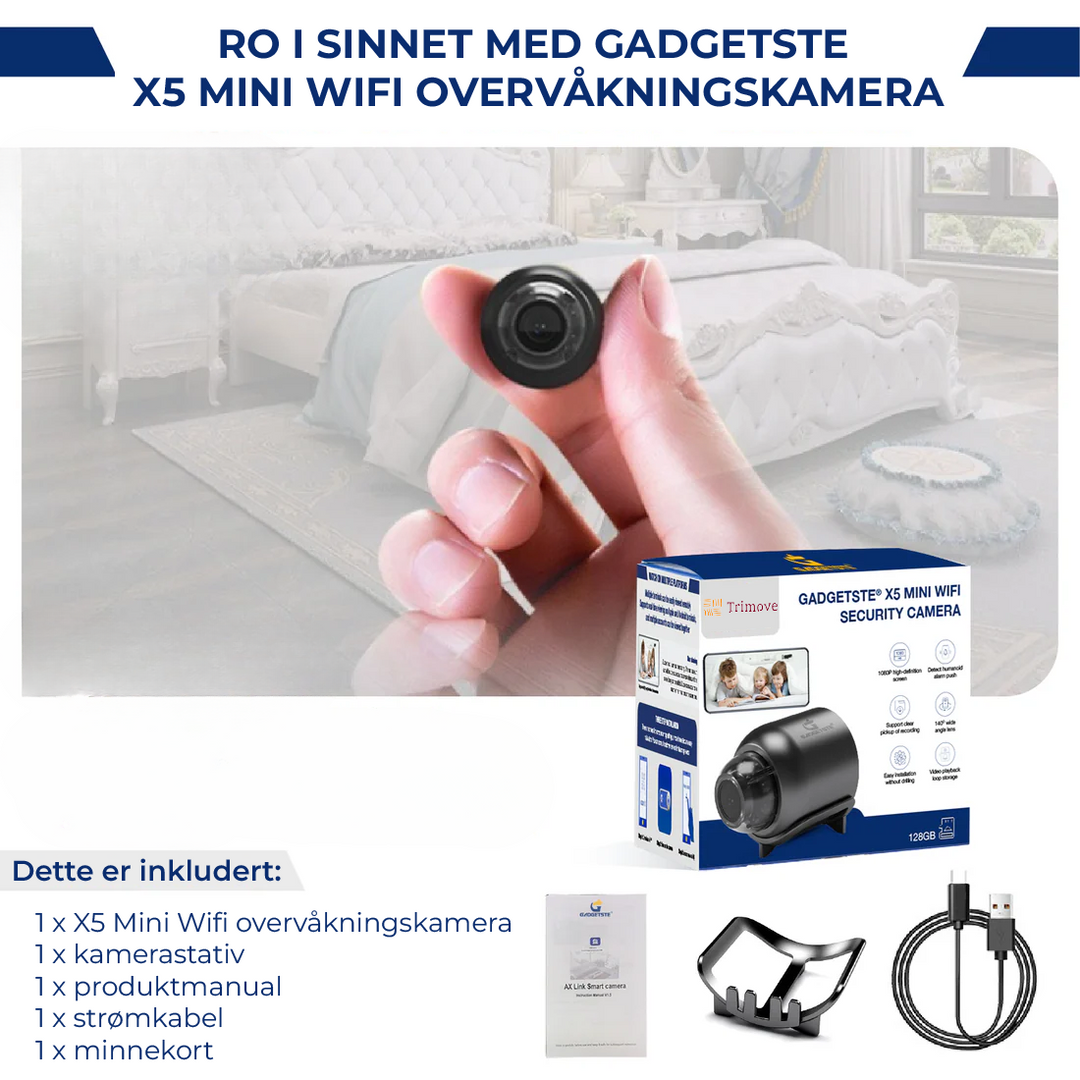 X5 Mini WiFi sikkerhetskamera - 1080P, nattsyn och varsler