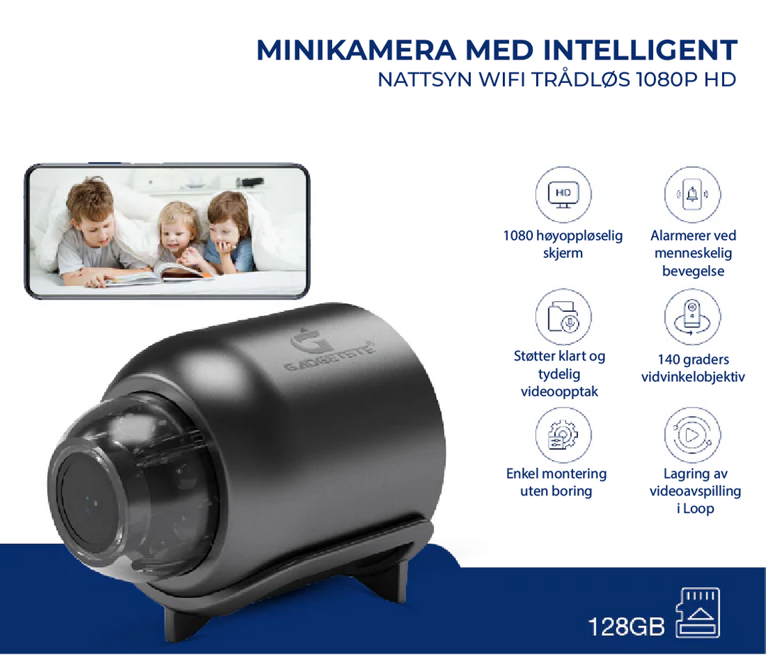 X5 Mini WiFi sikkerhetskamera - 1080P, nattsyn och varsler
