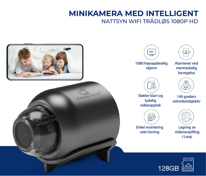 X5 Mini WiFi sikkerhetskamera - 1080P, nattsyn och varsler
