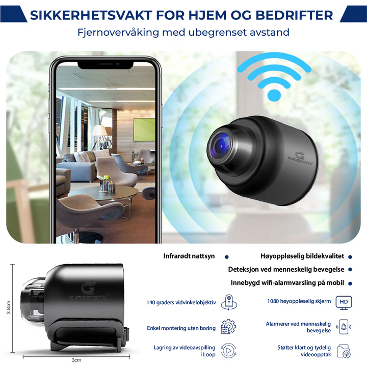 X5 Mini WiFi sikkerhetskamera - 1080P, nattsyn och varsler